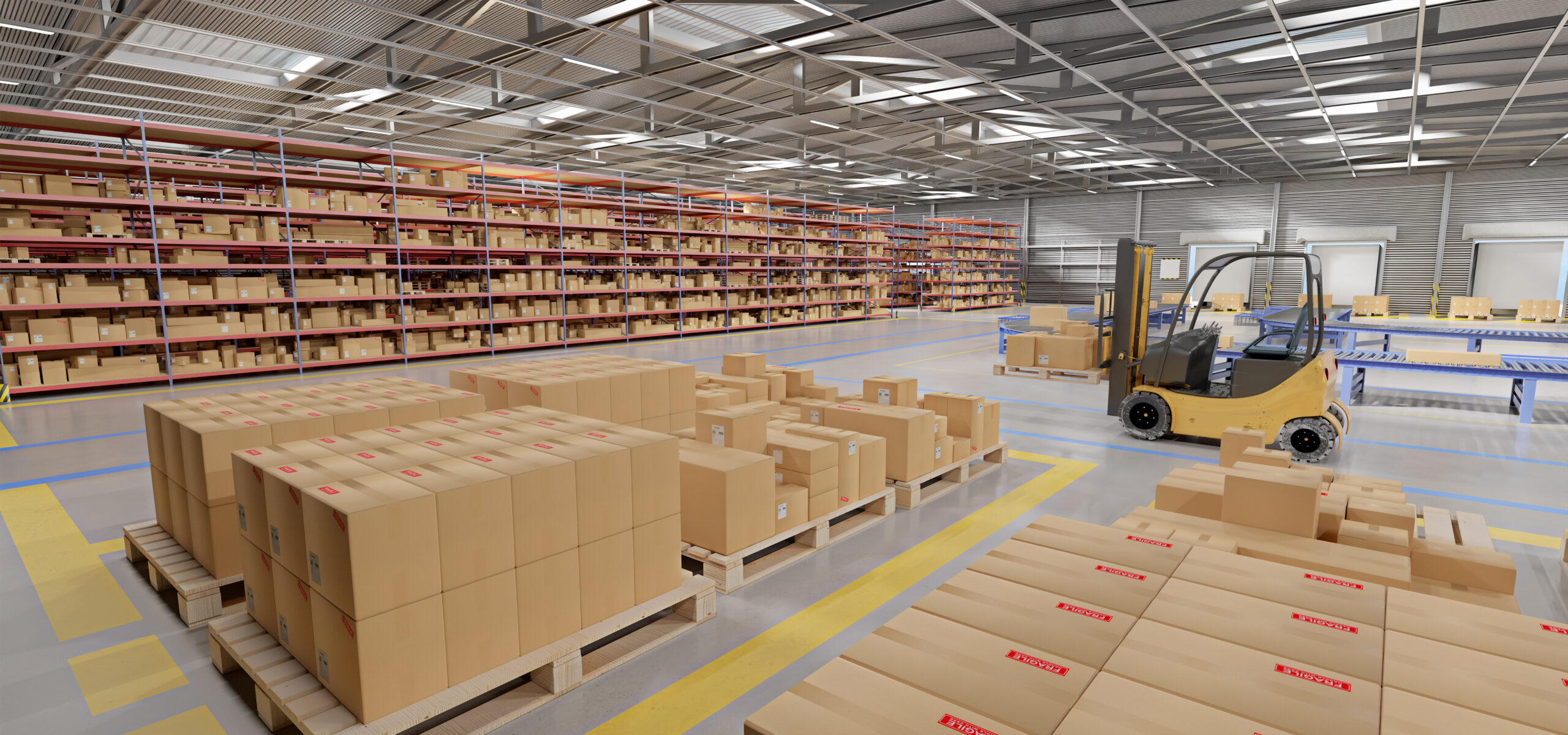 View of a Warehouse goods stock background 3d rendering